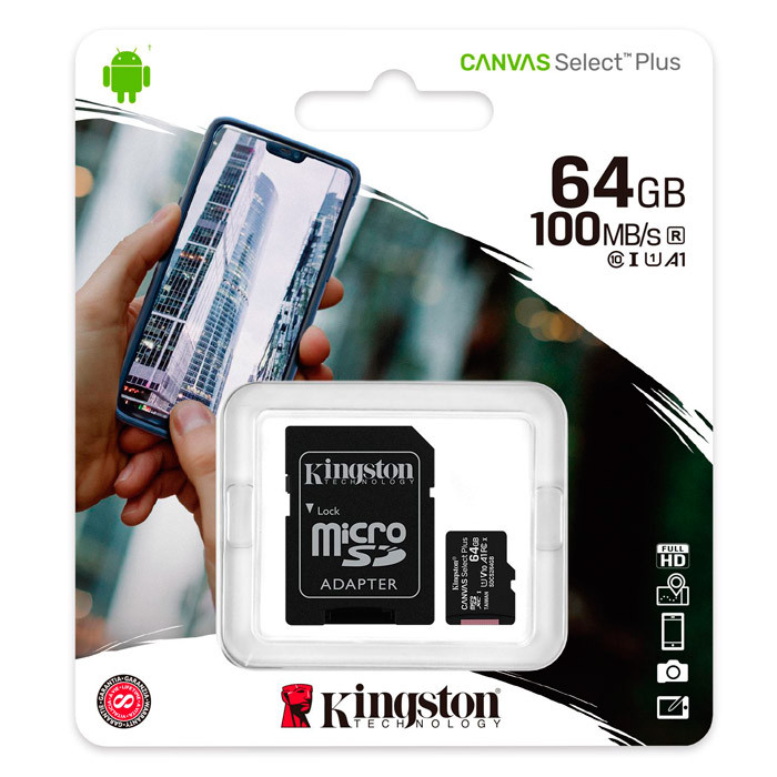 KINGSTON MICROSD 64GB CANVAS SELECT PLUS (CLASE 10)