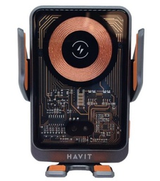 [6939119065980] HAVIT SOPORTE + CAGADOR DE MOBIL PARA CARRO 15W (HVWLC-W3033-BKSR)